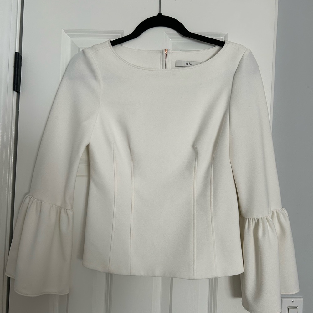 Tibi Cream Ruffled 3/4 Sleeve Blouse